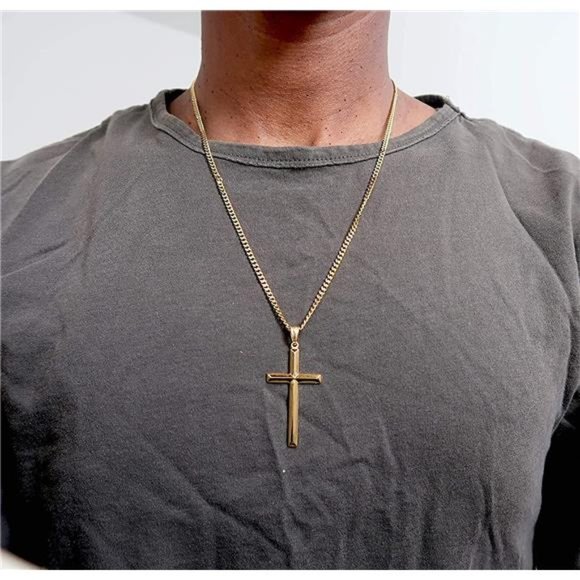 14K Gold Chain Style Cross Pendant Necklace Solid Clasp for Men, - Picture 6 of 6